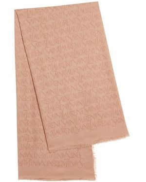 Saint Laurent Logo-Pattern Fringed Scarf - White