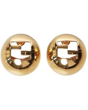 Fendi Logo-Cut Sphere Earrings - Metallic