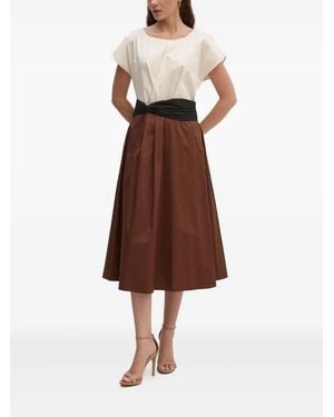 Sandro Ferrone Belted Pleated Dress - Brown