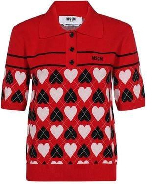 MSGM Poloshirt mit Herzmuster - Rot