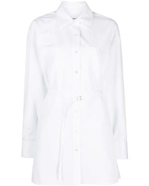 Alexander Wang Logo-Embroidered Belted Shirt Dress - White
