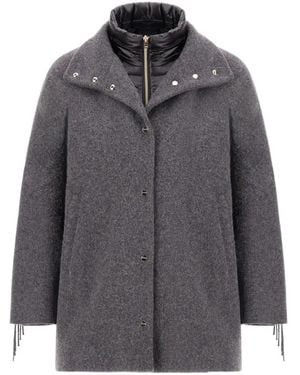 Herno Abrigo Ultraligero De Nylon Con Ribete De Flecos - Gris