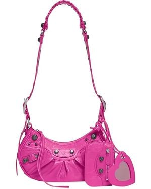 Balenciaga XS Le Cagole Schultertasche mit geflochtenem Riemen - Pink