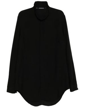 Julius High-Neck Curved Hem Shirt - Black