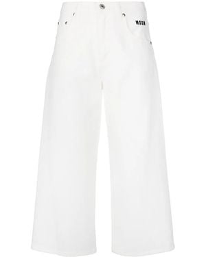 MSGM Logo-Print Cropped Jeans - White