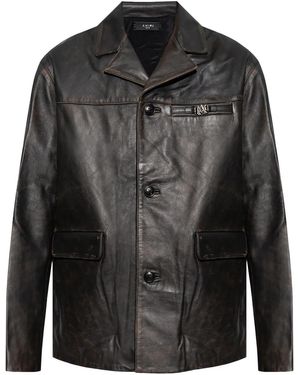 Amiri Notched Collar Leather Biker Jacket - Black