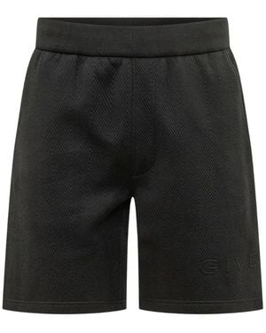 Givenchy Herringbone-Pattern Logo-Embroidered Shorts - Black