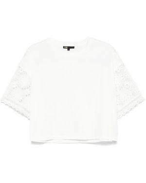 Maje Camiseta con manga de ganchillo - Blanco