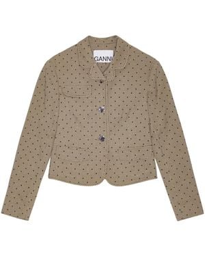 Ganni Polka Dot-Print Blazer - Natural