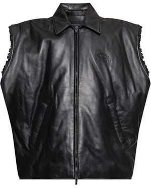 Balenciaga Frayed-Edge Leather Vest - Black