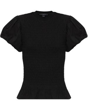 AllSaints Smocked Puff-Sleeve Top - Black
