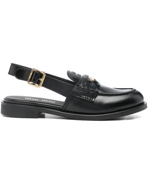 Miu Miu Leather Slingback Loafers - Black