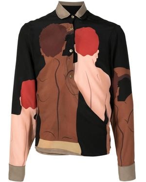 Amir Slama Graphic-Print Silk Shirt - Black