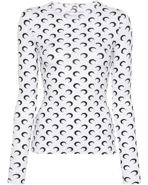 Marine Serre Moon Printed Second Skin Crewneck Top - White