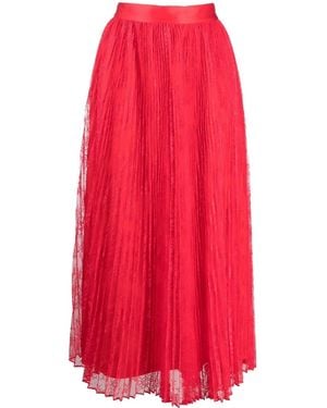 Twinset Lace-Trim Pleated Skirt - Red