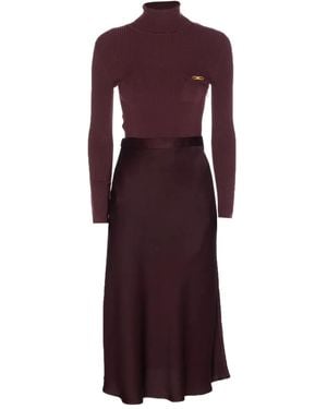 Elisabetta Franchi Ribbed-knit high-neck dress - Lila