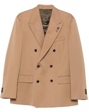 Lardini Double-Breasted Peak-Lapel Blazer - Natural