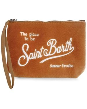 MC2 Saint Barth Aline Velvet Pochette With Rhinestone Logo - Brown