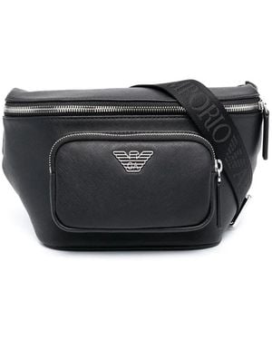 Emporio Armani Leather Logo-Plaque Bag - Black
