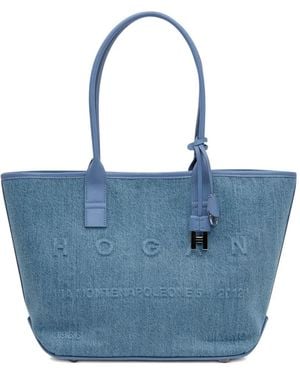 Hogan Embossed-Logo Cotton Tote Bag - Blue