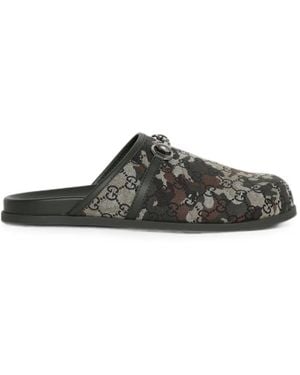 Gucci Logo-Patterned Horsebit-Detail Mules - Green