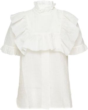 Lee Mathews Martha Ruffled Seersucker Blouse - White