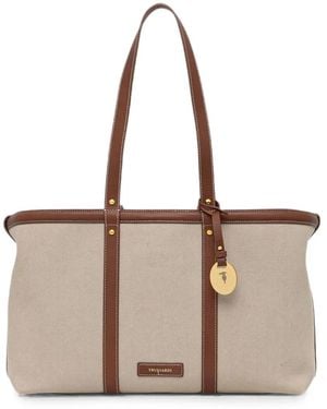 Trussardi Elba Leather-Trim Canvas Tote Bag - Natural