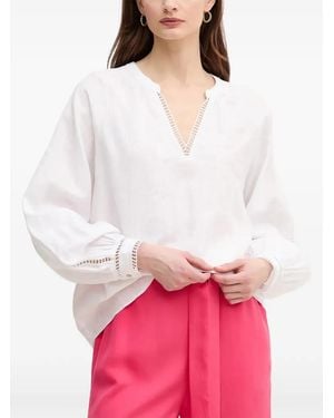 Mos Mosh V-Neck Openwork Blouse - White