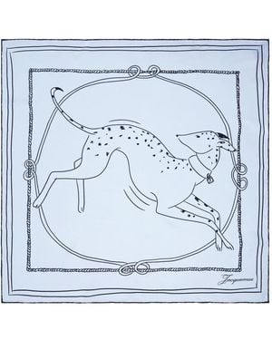 Jacquemus Dog-Print Rope-Border Scarf - Blue