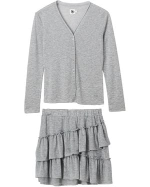 B+ AB Ruffled-tiered Skirt Set - Gray