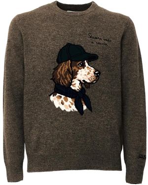 MC2 Saint Barth Heron Donegal Dog-Intarsia Sweater - Gray