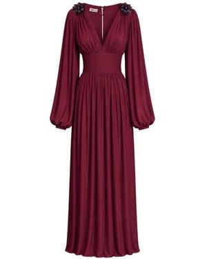 Baruni Layan Floral-Embellished Pleated Maxi Dress - Red