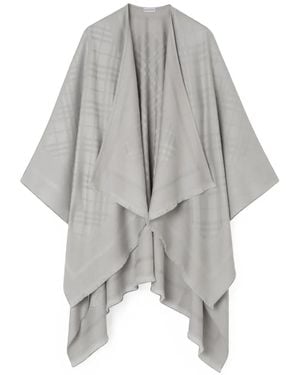 Burberry Check Wool Cashmere Cape - Gray