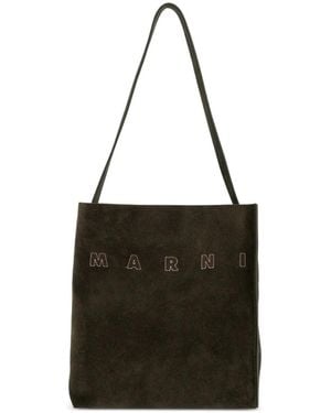 Marni Museo Tote Bag Aus Wildleder Mit Logo-Stickerei - Schwarz