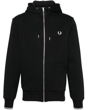 Fred Perry Embroidered-Logo Zip-Up Jacket - Black