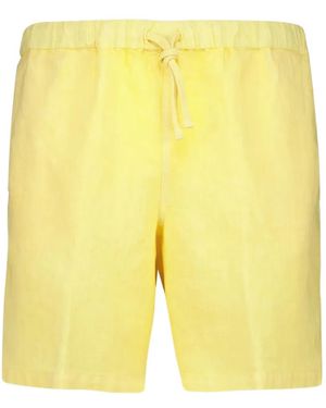 120% Lino Drawstring-Waist Bermuda Shorts - Yellow