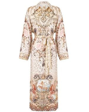 CAMILLA Back Button Animalia Shirt Dress - White