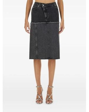 McQueen Two-Tone Denim Midi Skirt - Black