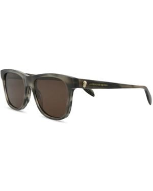 McQueen Eckige Sonnenbrille Mit Totenkopf-Schild - Grau