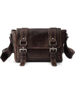 Prada Buckle Leather Messenger Bag - Marrone
