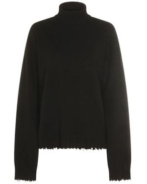 Uma Wang Roll-Neck Frayed Sweater - Black