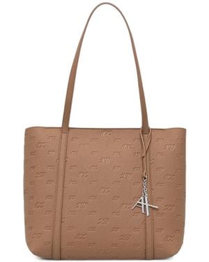 ARMANI EXCHANGE Logo-Embossed Pebbled-Effect Tote Bag - Brown