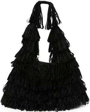 La Milanesa Fringe-Trimmed Capucine Clutch Bag - Black