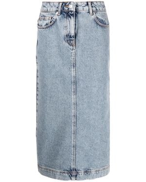 Moschino Washed-Denim Midi Skirt - Blue