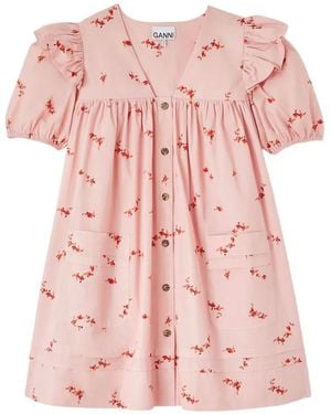 Ganni Floral-Print Ruffled Mini Dress - Pink