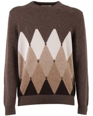 Ballantyne Diamond-Patterned Round-Neck Sweater - Brown