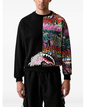 Sprayground Shark Graffiti-Print Jumper - Black