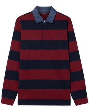 Brooks Brothers Striped Denim-Collar Polo Shirt - Red
