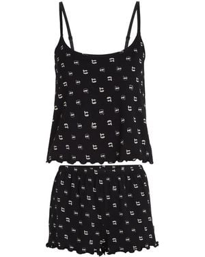 Karl Lagerfeld Scalloped-Edge Pyjama Set - Black