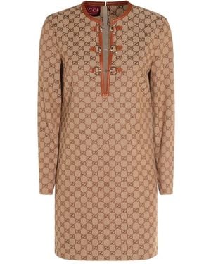 Gucci Mini-Jurk Met Horsebit-Detail En Gg-Canvas - Bruin